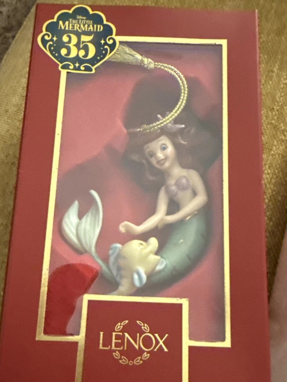 Lenox Ariel and Flounder Ornament in Green, Purple & Gold 35 anniversary